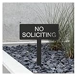 No Soliciting Metal Yard Sign for House, Modern Steel No Soliciting Sign, Outdoor No Soliciting Yard Sign for Front Yard or Planter, 4.1” x 10.6” with 10.2” Stake, Charcoal Black
