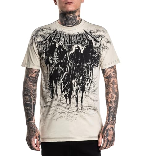 Affliction Mens Core T-Shirt Short Sleeve Graphic Print Design T-Shirts (US Alpha X-Large Regular Regular Sand (Black Night))