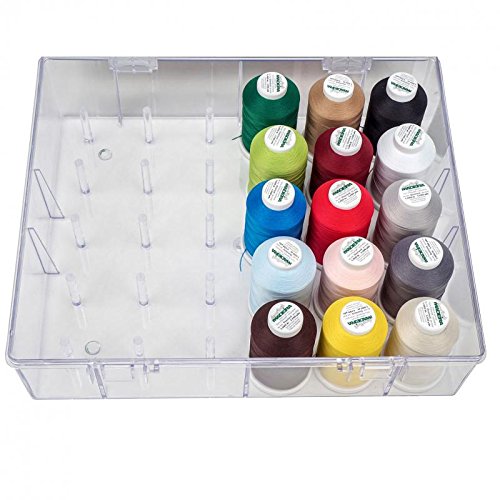 Acryl-Garnbox für 30 Konen, Gefüllt mit 15 Farben Madeira Overlock Bauschgarn, ideale Aufbewahrungsbox
