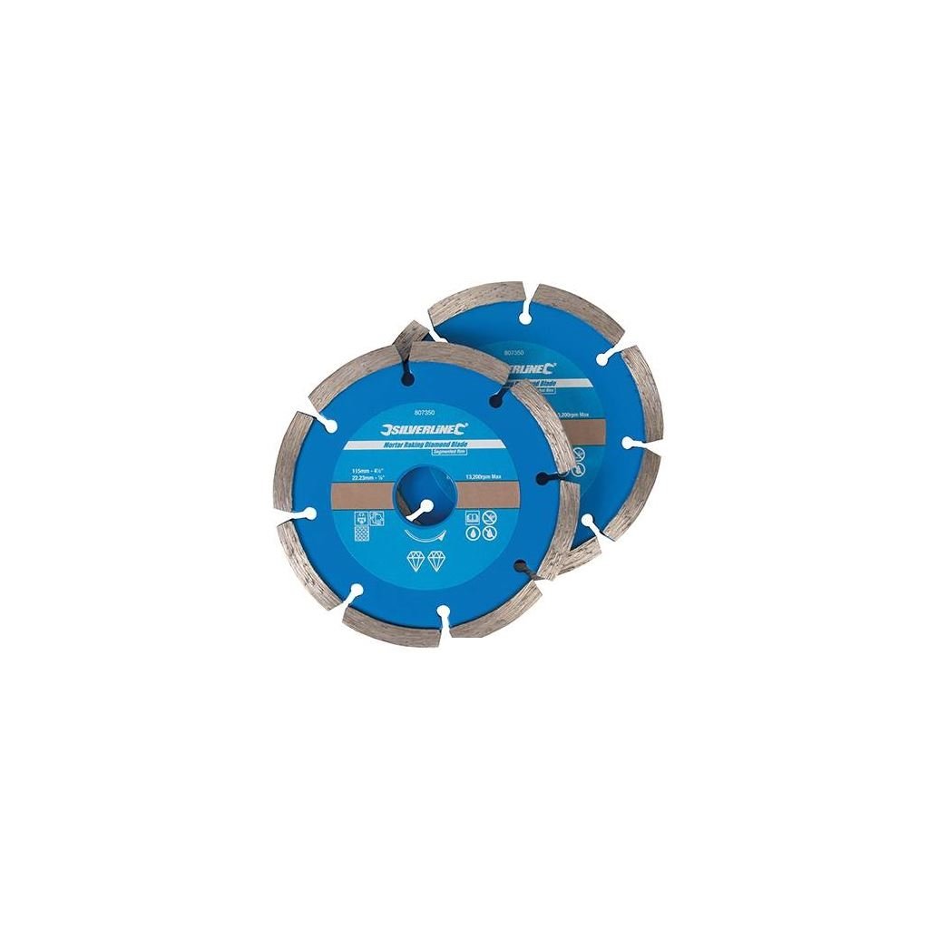 Silverline 807350 Mortar Raking Diamond Blade 2pk 115 x 22.23 mm Segmented Rim