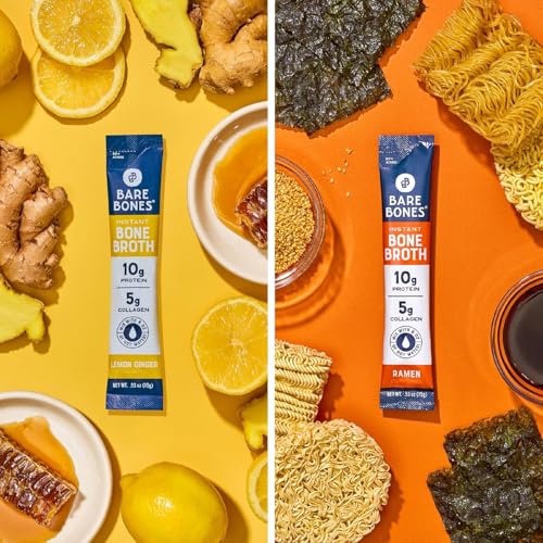 Image of Bare Bones Bone Broth Powder Packets Variety Pack | 5 g Collagen | 10 g Protein | Keto & Paleo Friendly | No Artificial Flavors | Non-GMO, Gluten-Free, Dairy-Free on-the-go 16 Pack + Recipe Guide | 10 g Total Protein | Keto & Paleo Friendly | No Artificial Flavors | Non-GMO, Gluten-Free, Dairy-Free 16 Pack + Recipe Guide