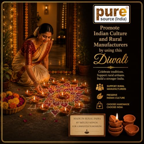 Image of Pure Source India Natural Clay Traditional Diwali Ke Diye | Earthen Clay Diya | Mitti Ka Diva | Diyas for Pooja (12pcs)