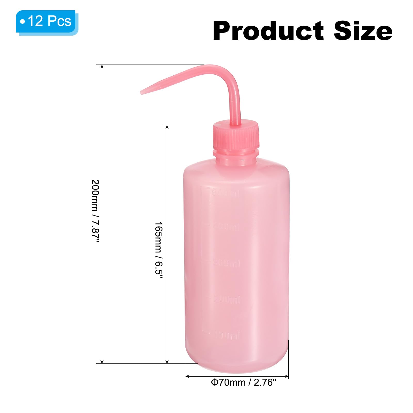 PATIKIL Bottiglie per lavaggio da 500 ml, 12 pezzi, in plastica, a bocca stretta, strumenti per irrigazione, pulizia di laboratorio, lavaggio, irrigazione, conservazione di liquidi, rosa