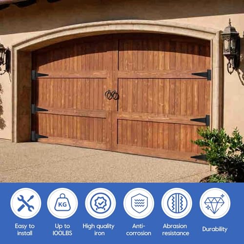 Image of 6 Inch T-Strap Gate Hinges, Heavy Duty Gate Hinges, Shed Door Hinges for Outdoor Barns Gate, Wooden Fences, with Screws, 4 Pack-Black