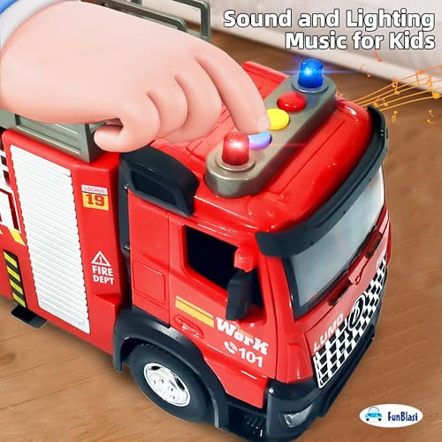 Image of FunBlast Fire Rescue Truck Toy - Realistic City Fire Engine with Light, Sound & Water Spray, Friction Powered Fire Truck Vehicle Toy for Kids Boys & Girls Age 3+ (City Fire)