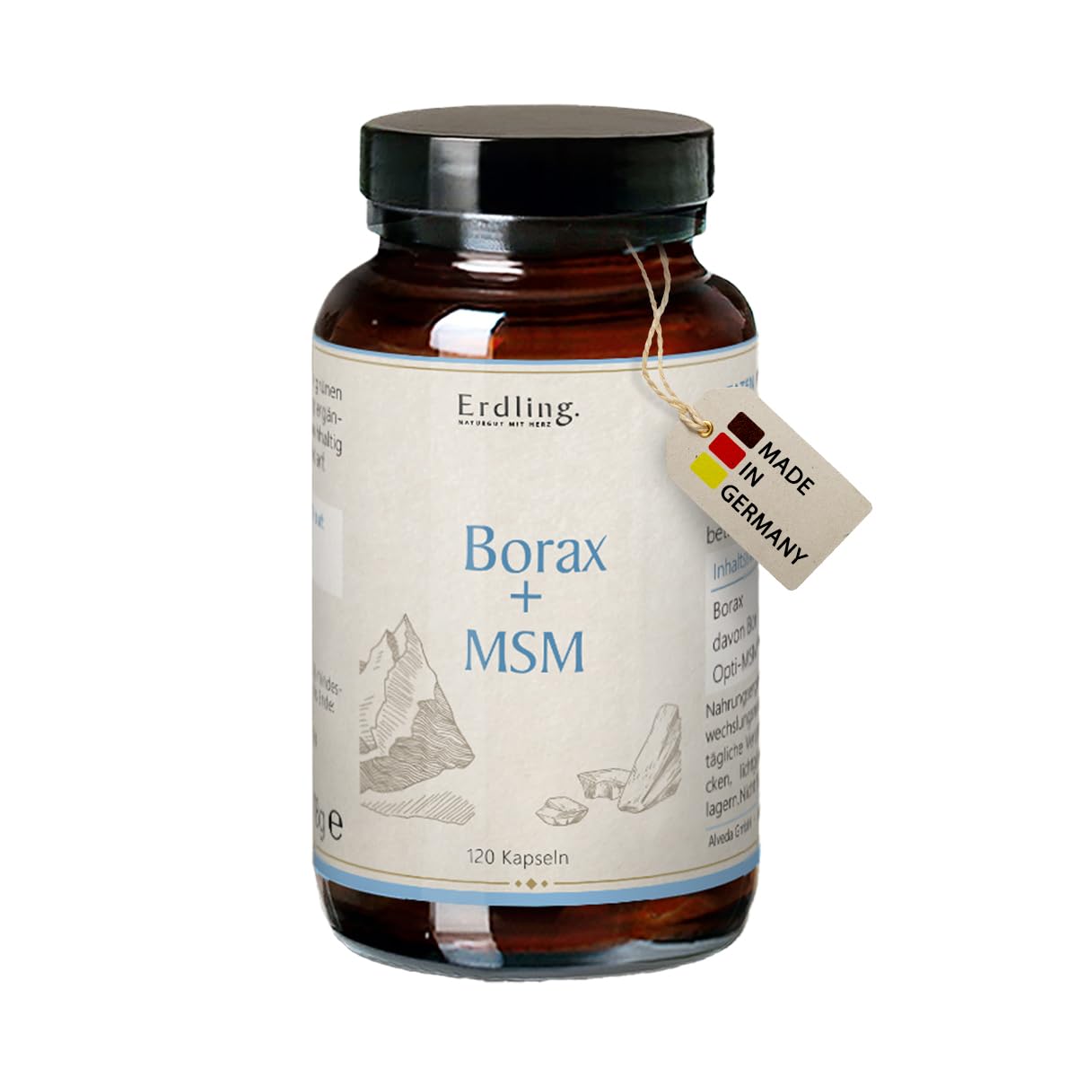Waldkraft Borax + MSM Kapseln | 99,9% ig reines Natriumtetraborat und OptiMSM® | Lebensmittelqualität | Nachhaltig verpackt in Braunglas | Exklusiv bei Waldkraft | 120 pflanzliche Kapseln