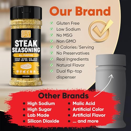 Steak Seasoning All Purpose Seasoning Mix - Gluten Free & Low Sodium Meat Seasonings for Ribeye, NY Strip & Tomahawk. Steaks Seasonings for Grilling. Beef Steaks Salt Blend. Steak Rub Spices. 4.6oz - Image 7