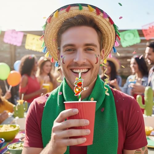 24 pitillos desechables de papel para fiesta temática mexicana miniatura 5