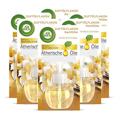 Air Wick Duftölflakon Nachfüller Vanille & Orchidee  Würzig-blumiger Raumduft mit ätherischen Ölen  6er Duftöl Set