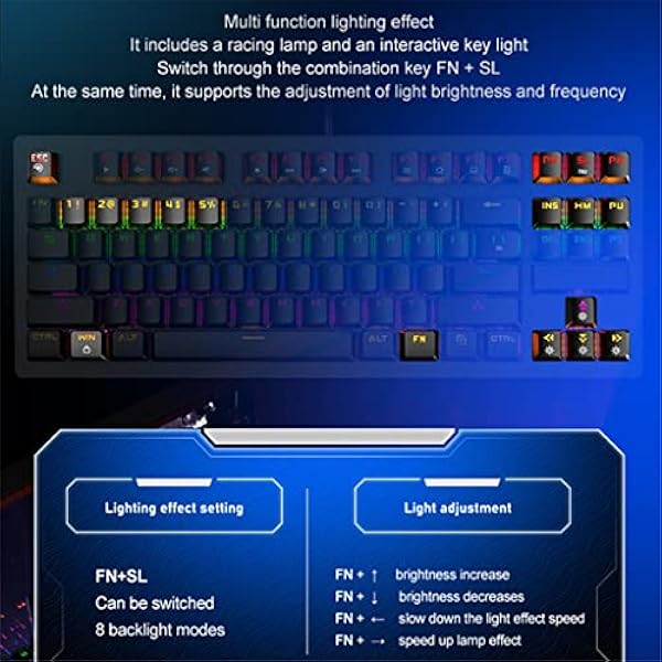 ALSMBFY Gaming Mechanical Wired Keyboard 87-Key Green Axis USB-interface RGB Backlight for Gamers PC-laptops (Color : D)