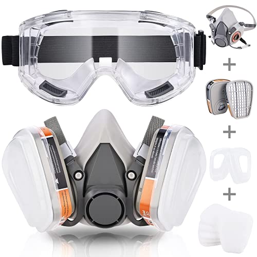 Faburo Respiratoire Réutilisable Masque de Protection, Anti gaz, Anti poussière avec Filtres Lunette pour Peinture, Poussière, Particules, Polissage, Ponçage, Soudage, Bricolage Protection de Travail