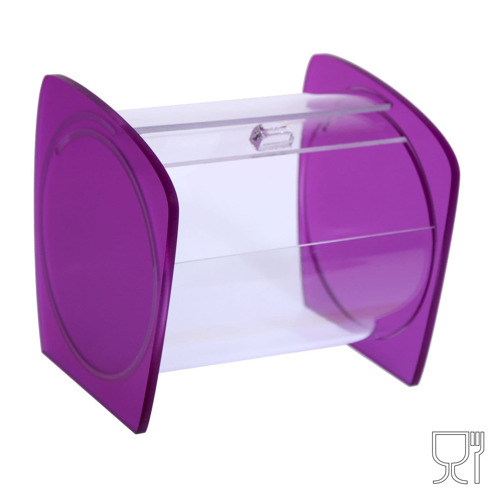 Portacaramelle confezionate sezione circolare in plexiglass trasparente e con pannelli laterali in plexiglass satinato FUCSIA - Misure totali: L 15 x P 14 x H 14 cm