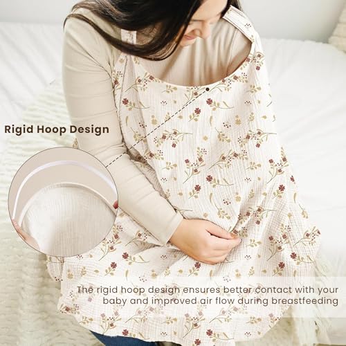Image of Konssy Muslin Nursing Cover Up for Breastfeeding with Rigid Hoop