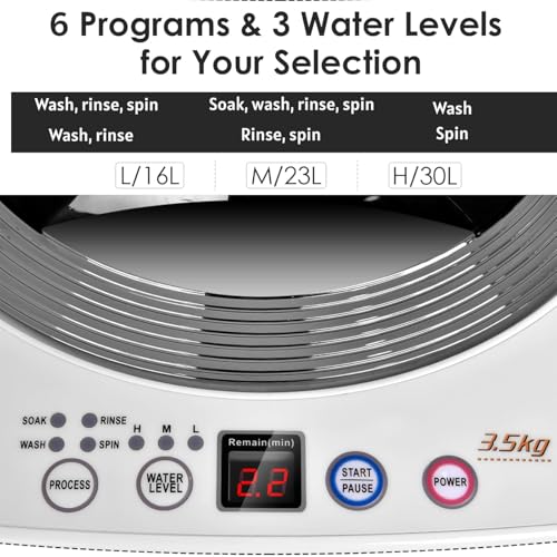 HOMFME Single Tub Washing Machine, 2 in 1 Portable Washer Spin Dryer with 6 Programs, 3 Water Levels, Fully Automatic Compact Laundry Machine for Camping Dorms Apartments College Rooms - Image 2