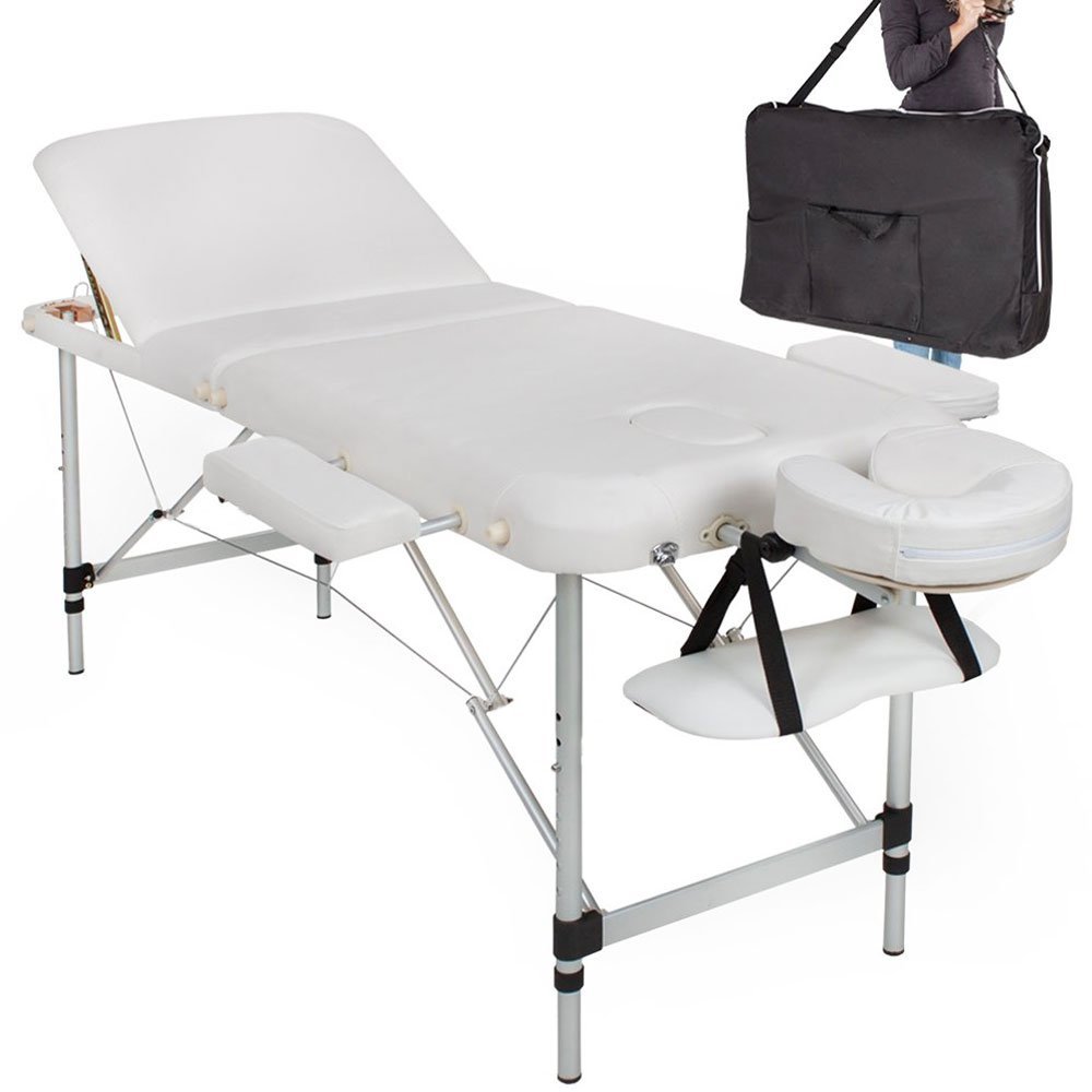 BAKAJI Lettino Massaggio Alluminio Pieghevole 3 ZONE Massaggi Fisioterapia SPA Centro Benessere Estetista Professionale Bianco 12Kg con Borsa Trasporto (Struttura in Alluminio, Bianco)