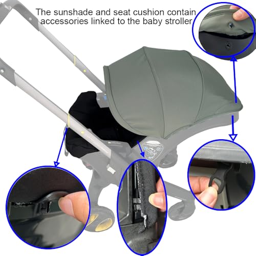 Image of Stroller Accessory Washing Kit Textile Set, Colorful Canopy & Water Resistance Soft Cushion Compatible with DOONA CAR SEAT Strollers (Desert Green & Black)