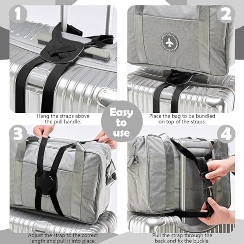 Image of Huakaile 2 Pack Luggage Straps for Suitcase, Adjustable Luggage Belt Bungees Straps with Buckle, Elastic Suitcase Straps Connectors for Travel Tie Down Backpack Bag Cruise Accessories (Black)