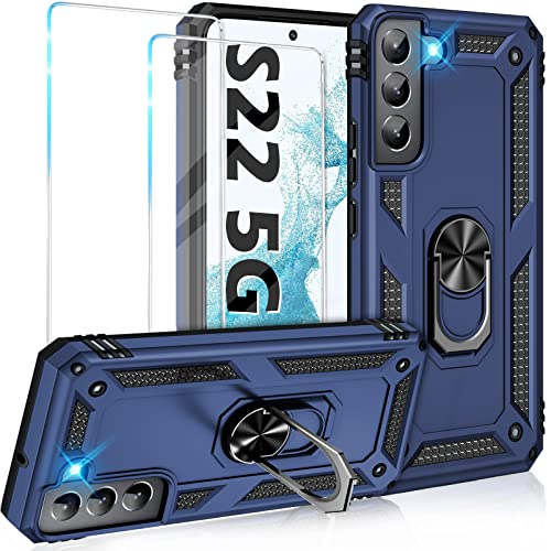 Image of Vaki for Samsung Galaxy S22 5G Case with Built in Screen Protector Military Grade Hard Rugged Cover Heavy Duty Armor Galaxy S22 Phone Cases with Metal Ring Kickstand Shockproof Blue