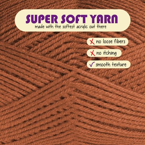 Image of Acrylic Yarn for Crocheting & Knitting - Soft Crochet Yarn for Crocheting, 370 Yards, Perfect for Crafts & Amigurumi, Medium Worsted Weight 4, Rust