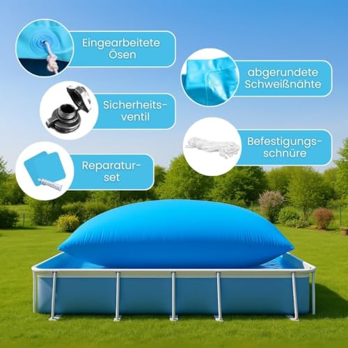Rothschenk CoverMio XXL Poolkissen Eckig | Luftkissen Winter | Poolpolster für winterfeste Poolabdeckung | Aufblasbare Winterkissen Überwinterung für Pool | Kissen für Pool (2,5 x 5 m)
