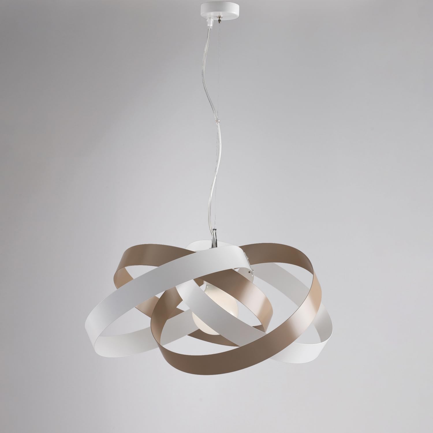 Sospensione Moderna 1 Luce 4 Cerchi Ferro Laccato Bianco E Tortora