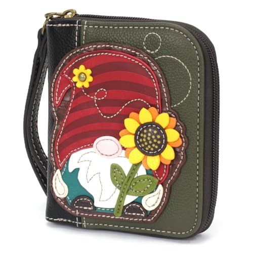 Image of CHALA Zip Around Wallet, Wristlet, 8 Credit Card Slots, Sturdy Pu Leather - Gnome - Olive