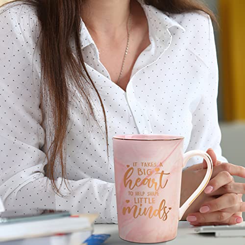 Joymaking Teacher Gifts for Women Appreciation It Takes a Big Heart to Shape Little Minds Coffee Mug Preschool 14Oz Pink Marble with Exquisite Box - Image 3