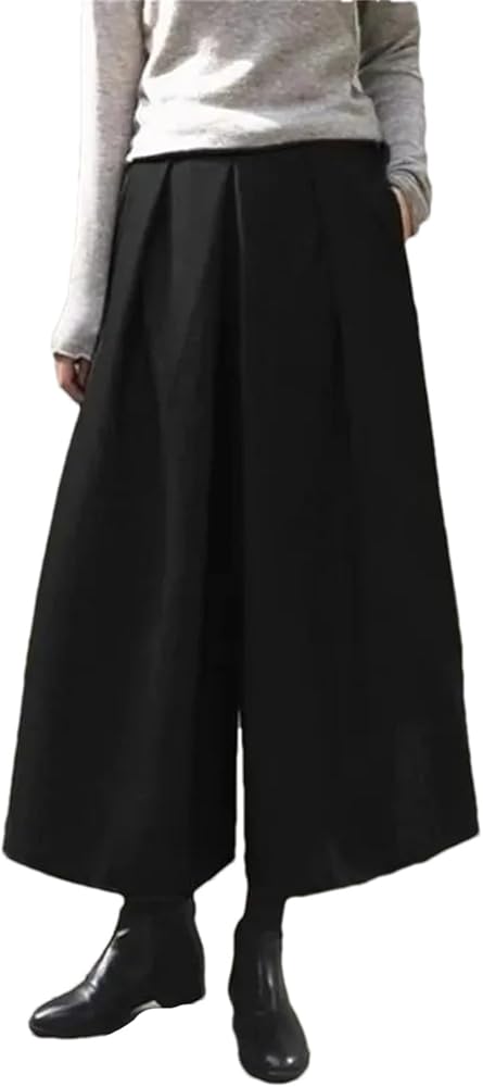 Generic Women's Loose Wide-Leg Culottes Pleated Casual Pants