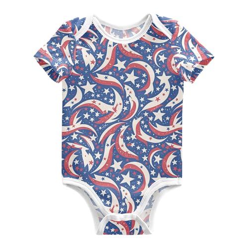 Wudan American Flag with Stars Stripes Blue Baby Boys Outfit Button Down Cotton Girls Summer Clothes for Month Boys First Birthday 12M
