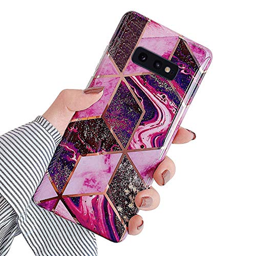 Robinsoni Case Compatible with Samsung Galaxy S10e Cover Silicone TPU Case Marble Mirror Reflection Case Colorful Plating Back Cover Ultra Thin Silicone Bumper Case Marble Case Red