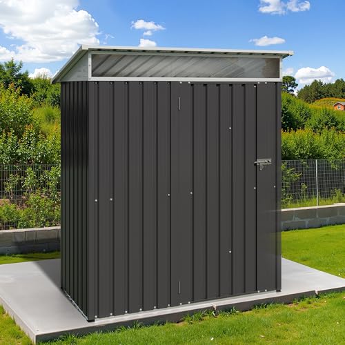 Image of JY QAQA 5x3 FT Outdoor Garden Storage Shed, Waterproof Metal Garden Sheds with Window and Lockable Double Door, Weather Resistant Steel Tool Storage House Shed for Patio, Lawn Dark Gray