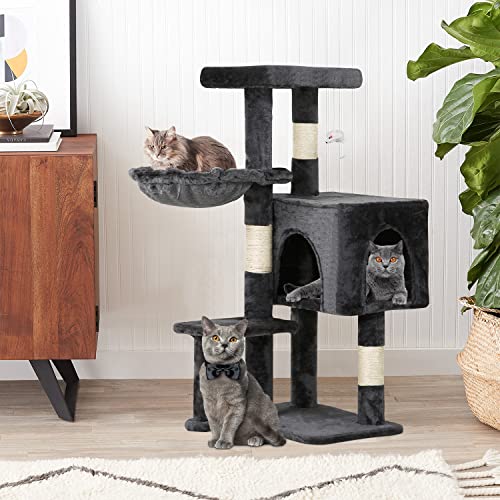 Image of BestPet | 37 inch Cat Tree Tower | Light Gray | Sturdy Multi-Level Cat Tree