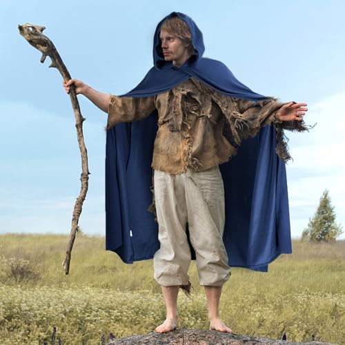 FSUJWOA Renaissance Kapuzenumhang mittelalter kleidung herren Hexenmantel mit Kapuze umhang (Blau, Stil-1)