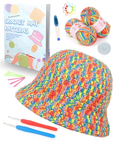 Image of Katech Easy Crochet Kit for Beginners, Learn to Crochet Hat for Adults & Kids w /Step-by-Step Instructions-Complete Crocheting Kit for Real Starter-Ideal Gift