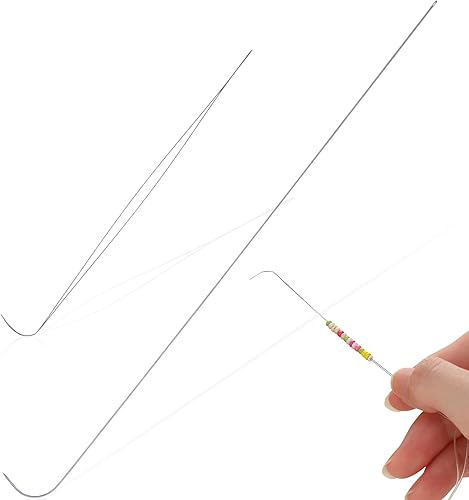 2 agujas curvadas de acero inoxidable, incluyen aguja curvada de 4.5 pulgadas para cuentas de ojo grande y aguja giratoria de cuentas curvadas de