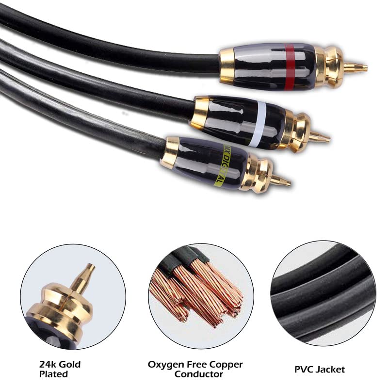 Image of MX Locking System 3 RCA Male TO 3 RCA Male Plug Cord WITH GOLD Plated For Television (Newly Designed HOUSING Structure) 1.5M