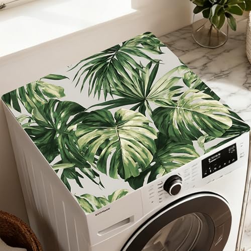 Image of Washer Dryer Top Cover Mat, Non-Slip Laundry Room Decor, Laundry Room Kitchen Appliance Decor Protector Universal 23.6 inchx19.7 inch (Leaf 1)
