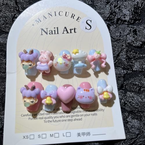 Short Press on Nails Handmade Nails 10Pcs Blue Cartoon Cute Manua...