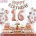 Happy Sweet 16 Cake Topper, Happy 16th Birthday Cake Topper, Hello 16, Cheers to 16 Years, 16 & Fabulous, Sweet 16 Birthday Party Decorations Supplies (Rose Gold)