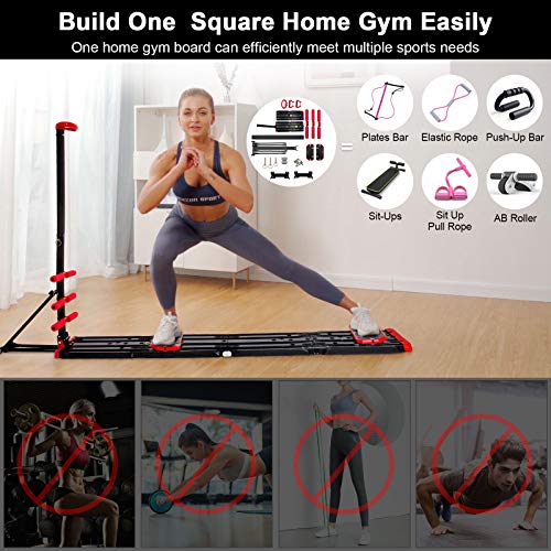 AVAH Portable Home Gym,Foldable Multi-Fit Bench Total Body Training Home Gym with Resistance Bands Bar and Push up Handles Muscle Build Exercise Equipment for Men/Women