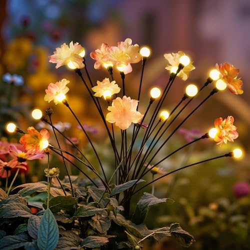 PATIOPIA Solarleuchten für den Garten, wasserdicht, verbesserte 20 LEDs, Solar-Blumenlichter für den Außenbereich, Glühwürmchen-Gartenleuchte für Wege, Höfe, Terrassendekoration (2 Stück, Warmweiß)
