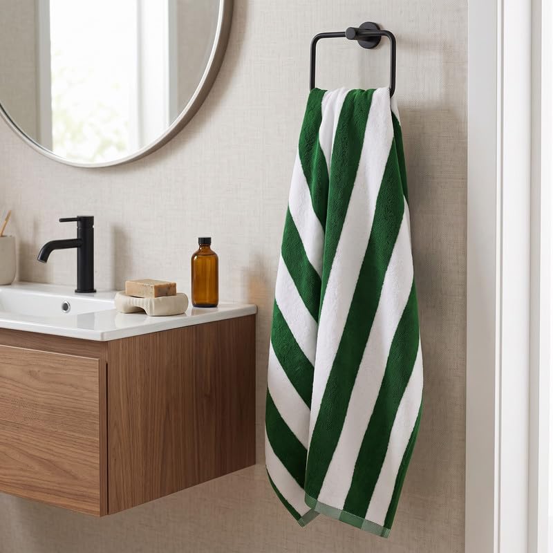 Image of TowelWala Extra Large Cotton Pool & Bath Towel | 180x90 cm | 450 GSM Cotton | Quick Drying & Highly Absorbent | Striped Design for Adults | TW PT GRN Pack 1