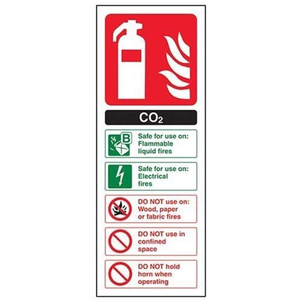 V Safety Co2 Id Fire Extinguisher Sign - Portrait - 75mm x 200mm - 2mm Rigid Plastic