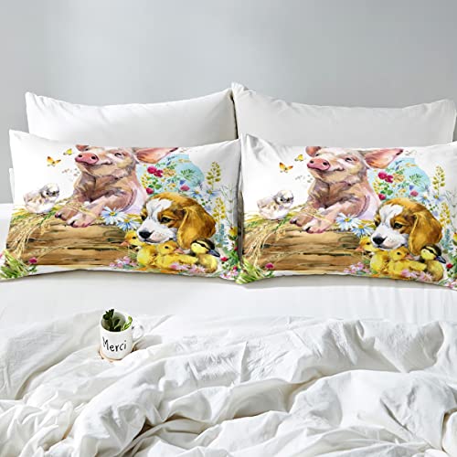 Pig Dog Comforter Cover Painting Pig Bedding Set 3D Animals Duvet Cover for Children Kids Boys Girls Microfiber Floral Botanical Bedspread Cover Single Size - Image 4