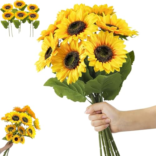 Novastream 6 Pcs Artificial Sunflowers Fake Sunflowers for Home Decor Sunflowers Artificial Flowers for Wedding Party Photography Background