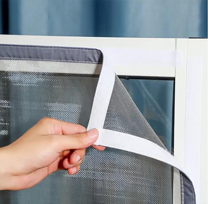 Image of AutarkyFiberglass Window Mosquito Net (Size- 25 Inch x 33 Inch / 63.5cm x 83.8cm) 120GSM Pre-Stitched & Strong Self-Adhesive Hook Tape Color - Grey