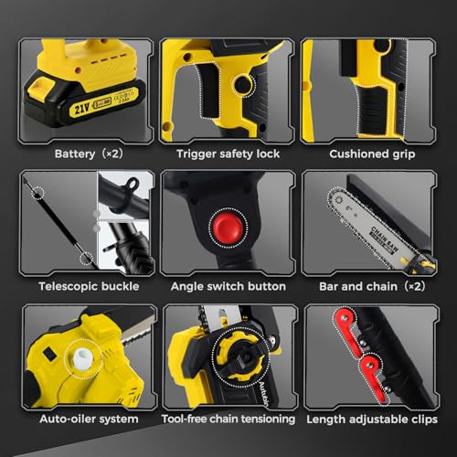 Image of 2-in-1 Electric Pole Saws for Tree Trimming, 6 Inch Mini Chainsaw