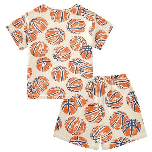 ALAZA Basketball Orange Pajamas Set Short Sleeve Cotton Sleepwear Summer Pjs 2 Piece 5-14Y2