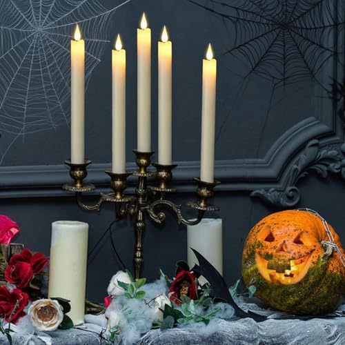 Image of Flameless Taper Candles with 2 Remote, Real Wax LED Taper Candles Battery Operated with Timer, 6 Pcs Flameless Candlesticks for Halloween Wedding Home Decor(Ivory, 0.78 inchx9.8 inch)