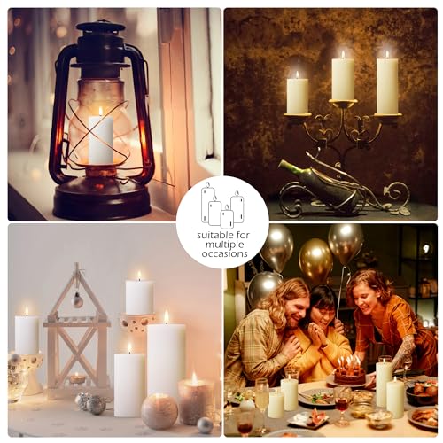 Image of Flickering Flameless Candles, Real Wax Battery Operated Candles with Remote, Flat Top Led Flameless Pillar Candles for Home, Wedding, Party Decor, Set of 4, Φ 3 inch H 4 inch 5 inch 6 inch 8 inch, Ivory
